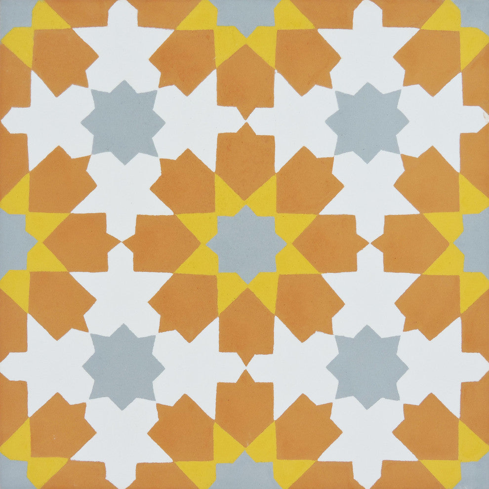 Ahfir Handmade Cement Tile, Orange/Yellow/Gray, Sample