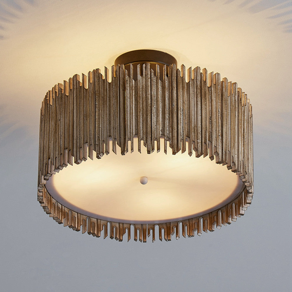 Farmhouse Wooden Cage Semi-Flush Mount Lighting With 3-Light