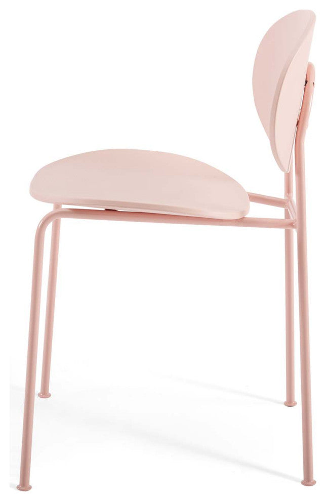 Side Dining Chair, Set of 2, Plastic, Metal, Pink, Modern, Bistro Restaurant