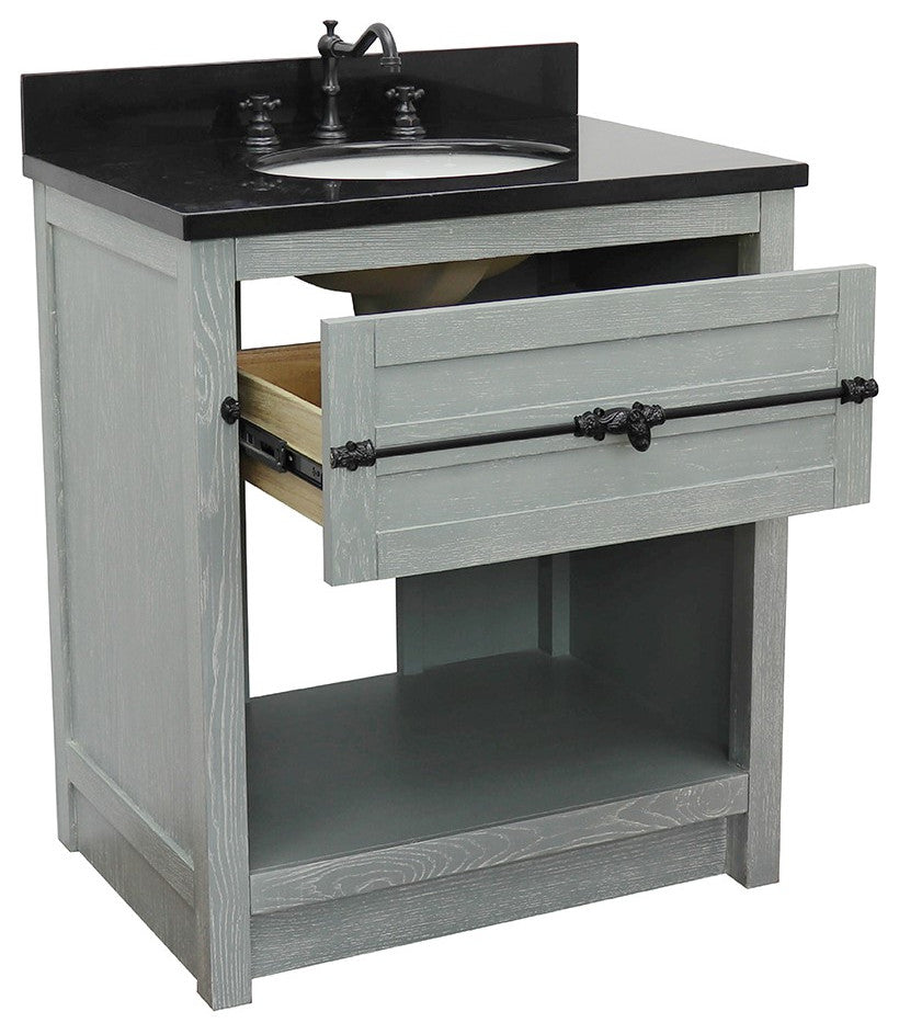 30" Single Vanity, Gray Ash, Black Galaxy Top, Oval Sink