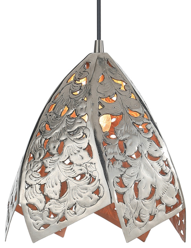 61131-11 1-Light Hanging Mini Pendant Ceiling Light Nickel Finish 12"Wide