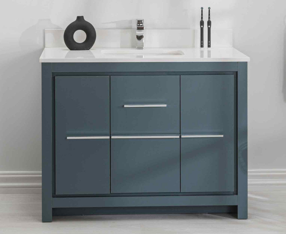 Mila Collection 42" Bathroom Vanity With Sink, Mirror, Countertop, Alasca Blue
