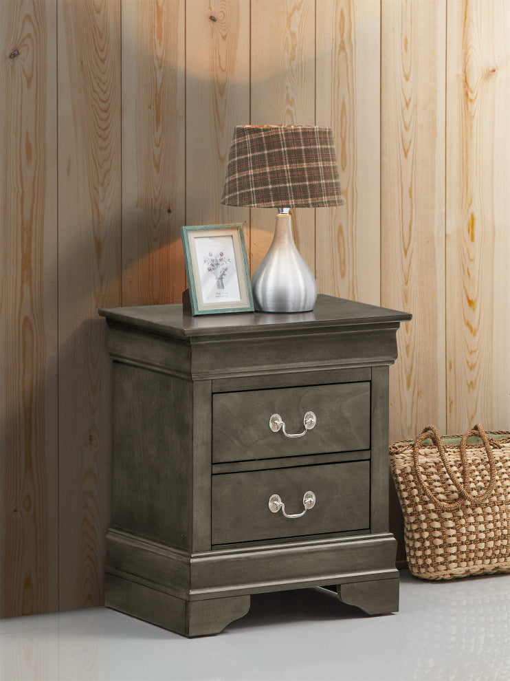 Louis Philippe 2-Drawer Nightstand (24 in. H X 21 in. W X 16 in. D), Gray
