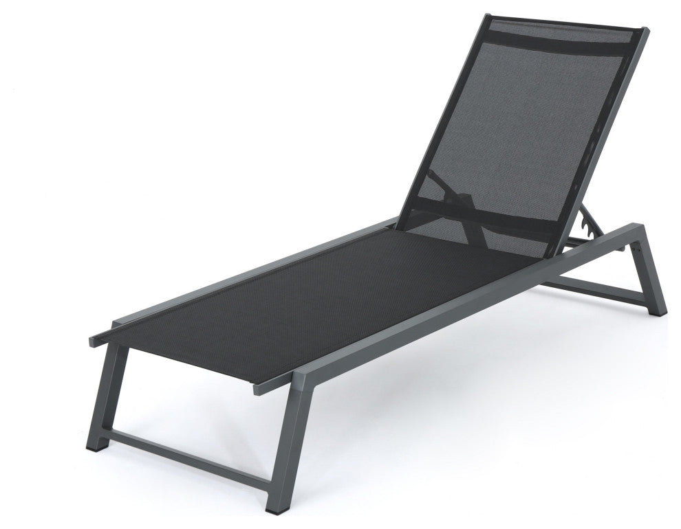 GDF Studio Mesa Outdoor Chaise Lounge With Aluminum Frame, Black Mesh/Gray, Set of 2