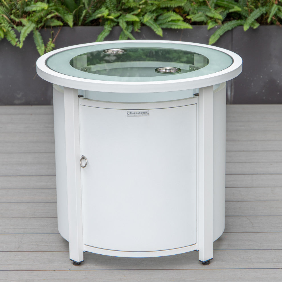 LeisureMod Walbrooke Patio Conversation Set With Fire Pit Table, Light Grey