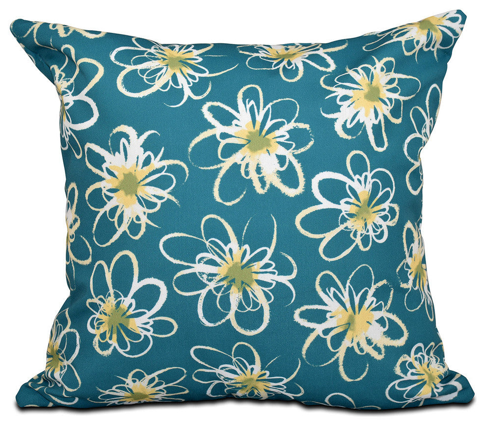 Penelope Floral, Geometric Print Pillow, Teal, 16"x16"