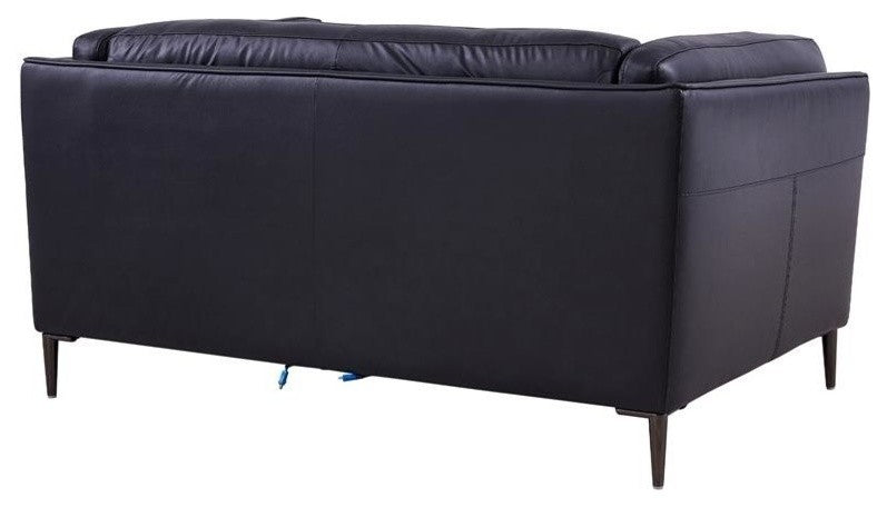 Primrose Contemporary Loveseat In Dark Metal Finish And Navy Genuine Leather