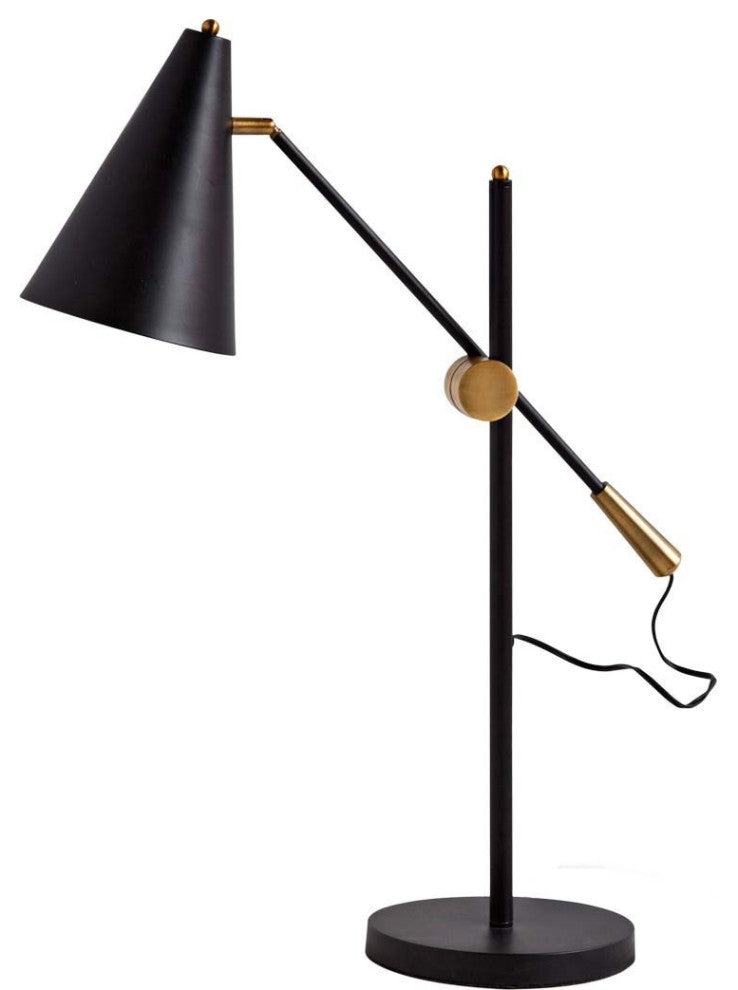 Sleek Black and Gold Cone Adjustable Table or Desk Lamp