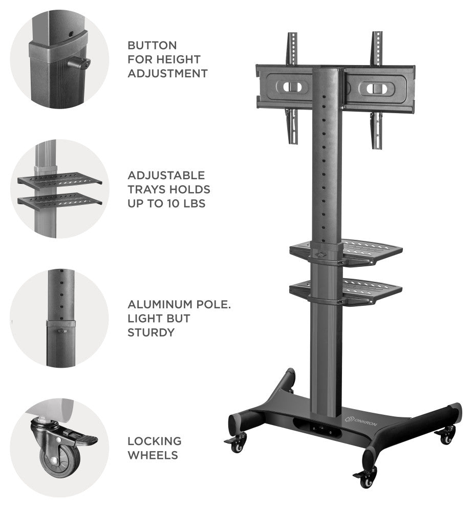 ONKRON Mobile TV Stand with Wheels for 32-65 Inch TVs up to 72 lbs Portable