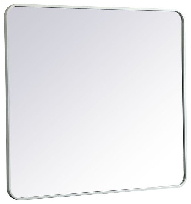 Ellis Soft Corner Metal Rectangular Mirror, White, 36"x40"