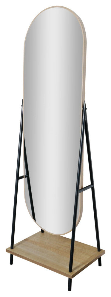 Head West Metal & Wood Oval Cheval Swivel Floor Mirror with Shelf - 22" x 67"