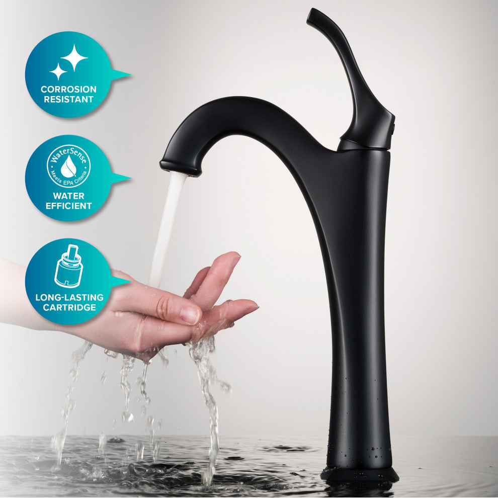 Glass Vessel Sink, Arlo Bathroom Faucet, PU Drain, Mount Ring, Matte Black