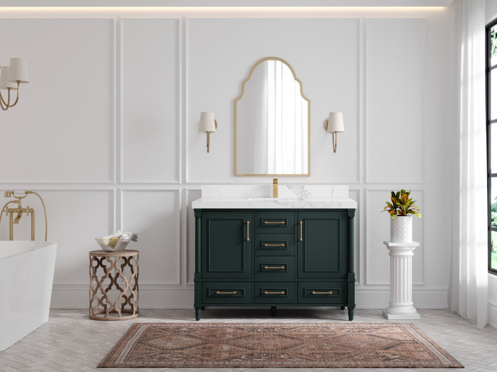 Aberdeen 48 Single Sink Bath Vanity in Dark Forest Green 2" Calacatta Nuvo