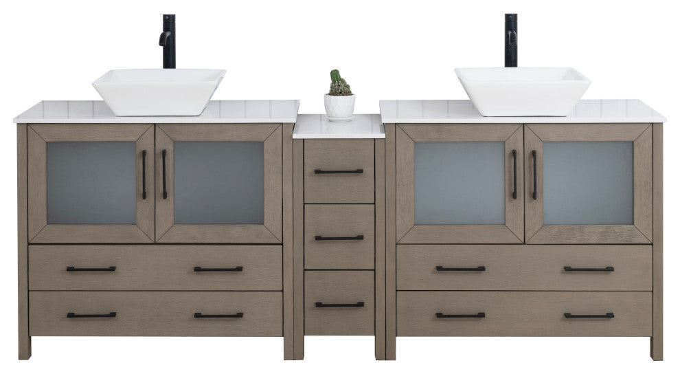 Vanity Art Vanity Set With Vessel Sink, Driftwood Gray, 84", Standard Mirror
