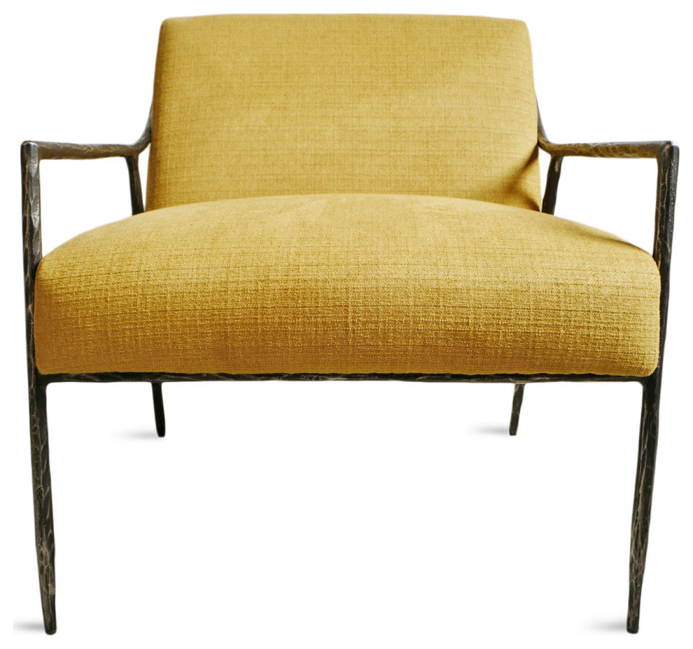 Modern Hammered Iron & Mustard Yellow Accent Chair