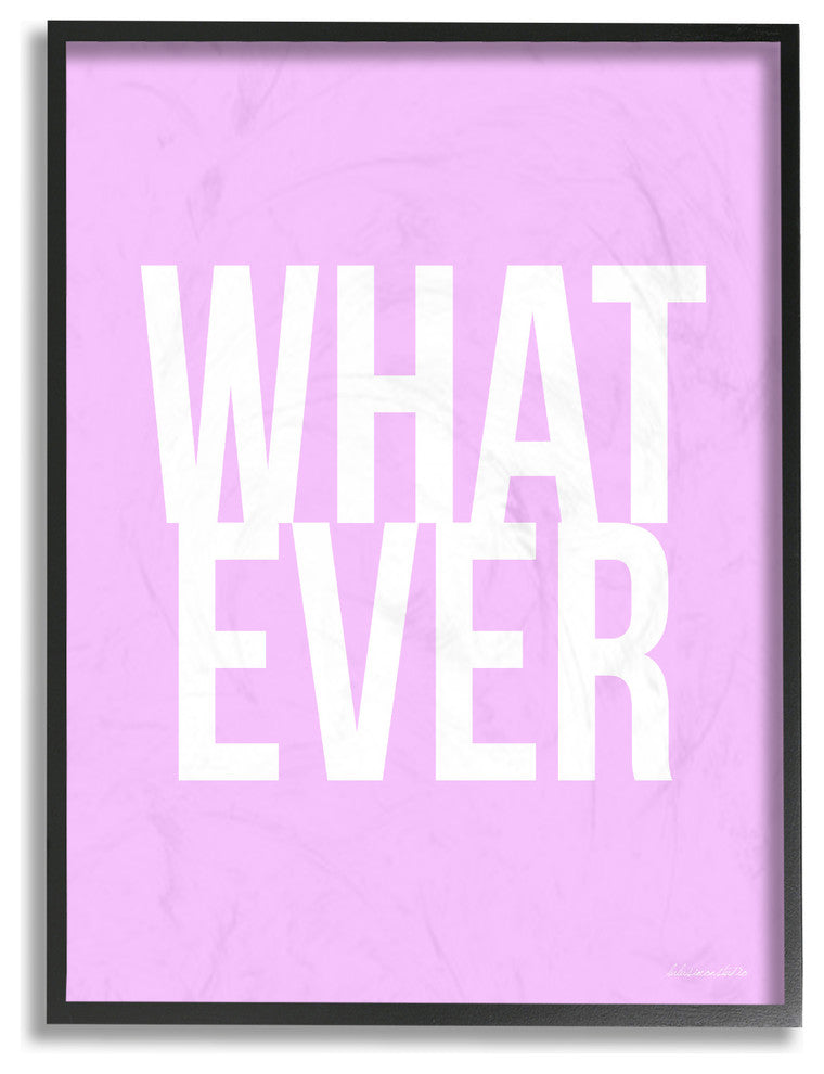 WHAT EVER Lavender and White Typography Framed Giclee Texturized Art, 16x20