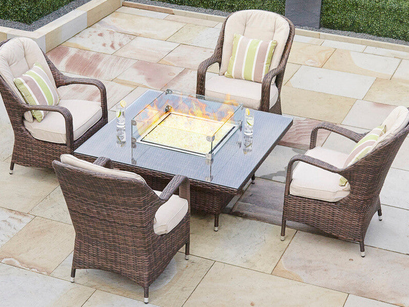 Direct Wicker 4 Seat Square Gas Fire Pit Dining Table With Eton Chair