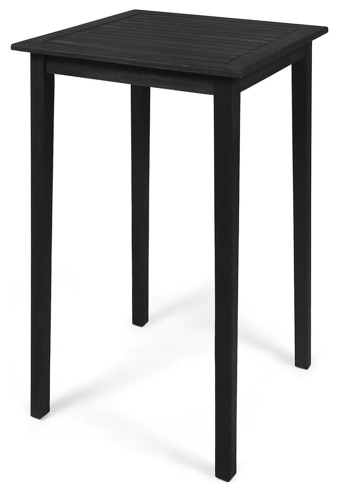 Teresa Outdoor Minimalist Acacia Wood Square Bar Table, Dark Gray