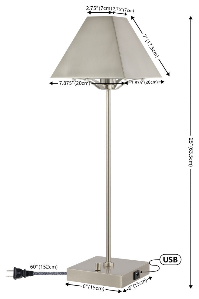 Ruthen Industrial Style Iron Pyramid Bedside LED Table Lamp, USB Charging Port