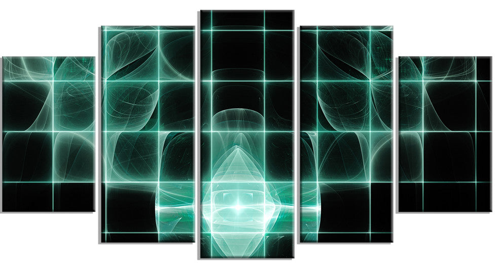 Blue Bat on Rader Screen, Contemporary Canvas Art Print, 60"x32", 5 Panels