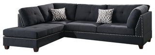 Benzara BM168761 Polyfiber 3 Pieces Sectional Set With Ottoman, Black
