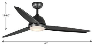 Oriole 3-Blade 60" Ceiling Fan With LED Light, Black