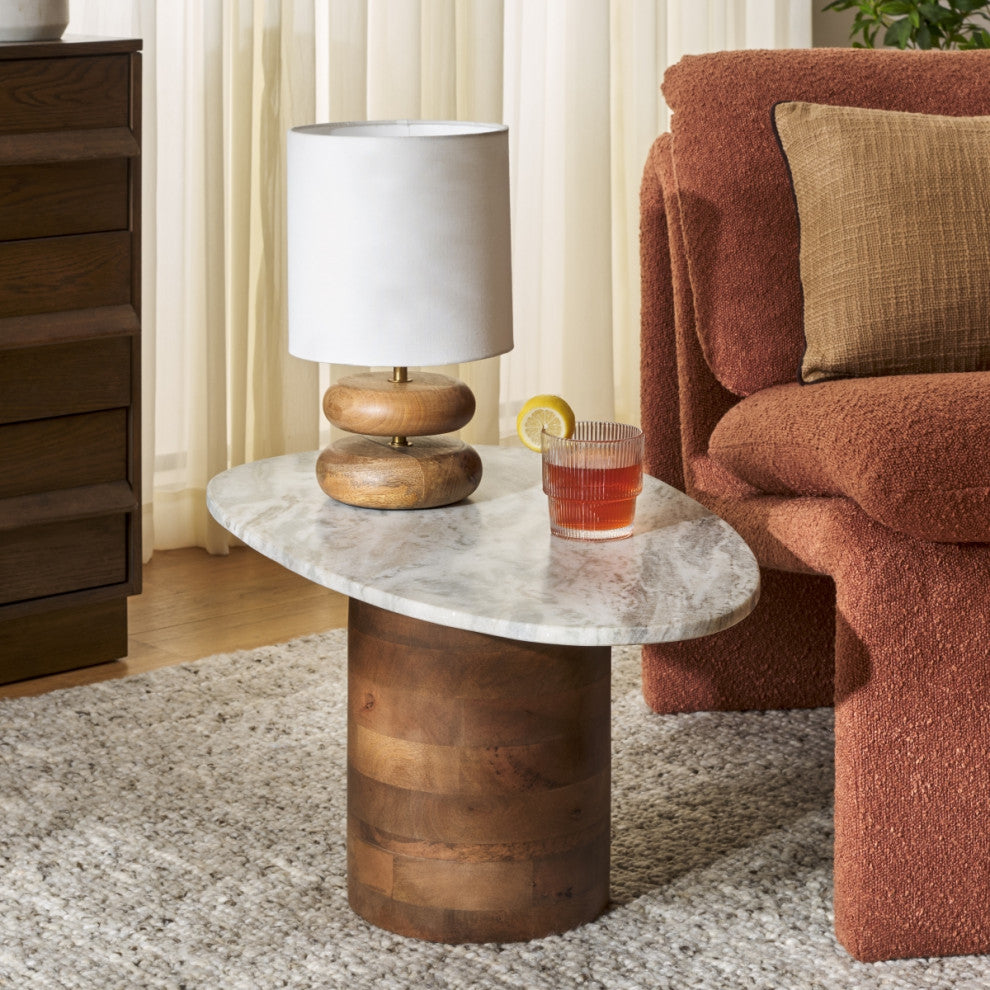 Safavieh Mono Large Marble Side Table, Off White/Walnut