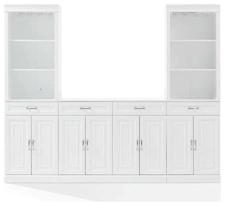 Crosley Furniture Stanton 3-PC Wood/Metal Sideboard And Bar Cabinet Set in White