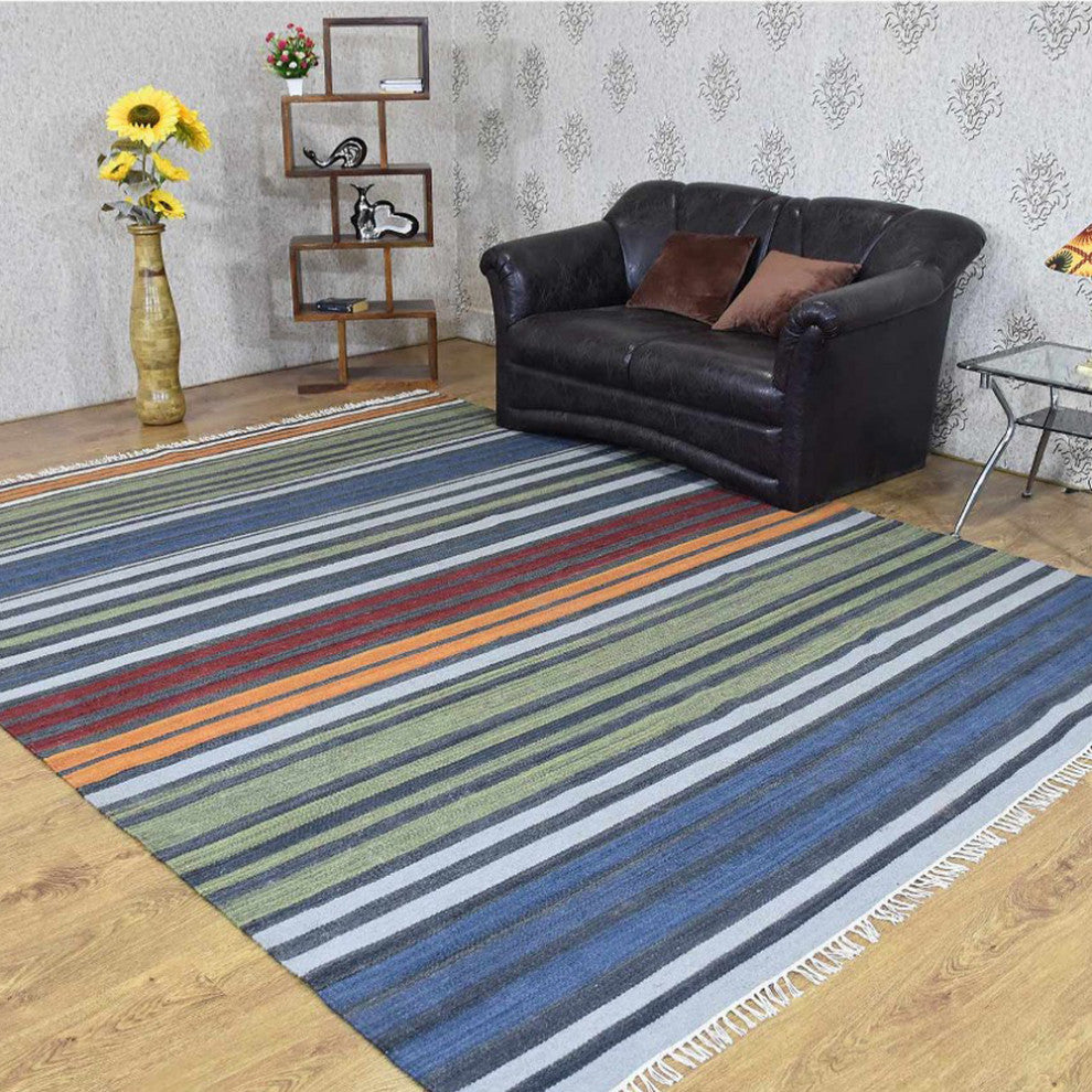 HAND WOVEN FLAT WEAVE KILIM WOOL ECO-FRIENDLY AREA RUGS-Contemporary,Multicolor