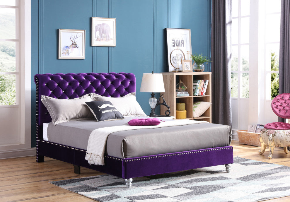 Princeton Tufted Upholstered Suede Bed, Purple, Full