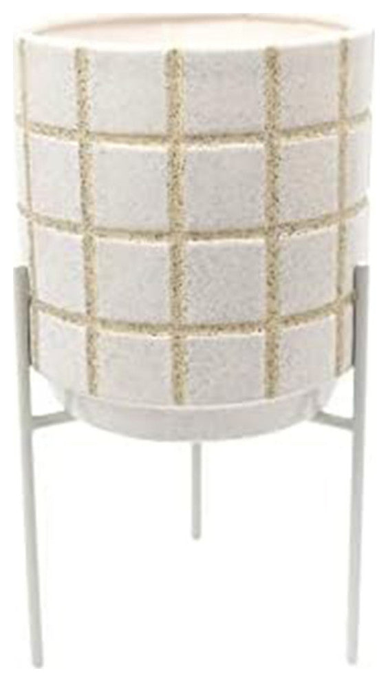 Ceramic Planter with Stand, 6.30"L x 9.72"H x 6.30"W, White