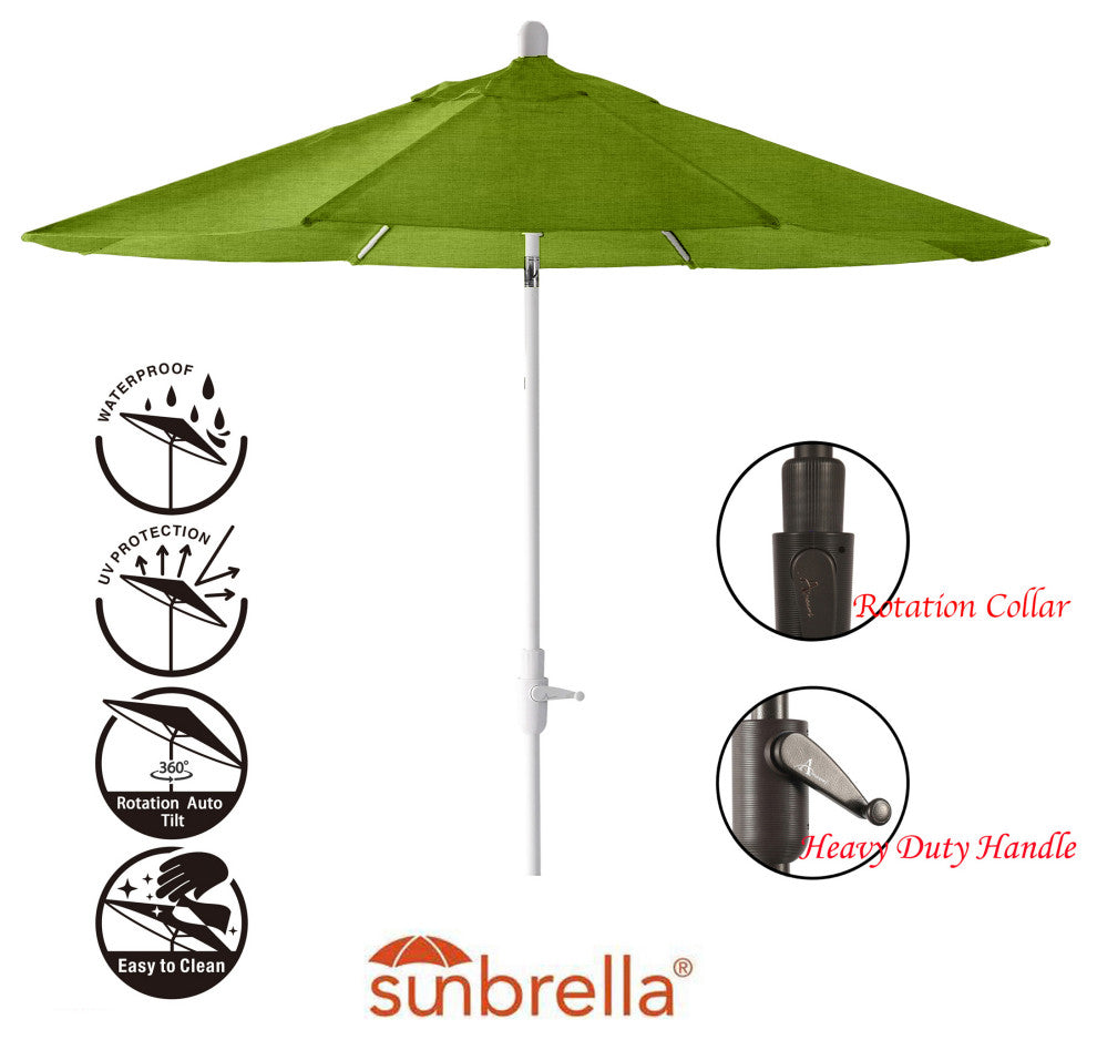 9' Round 360 Rotating Auto Tilt Umbrella, White, Sunbrella, Macaw