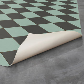 Joli Sol Checkers Light Blue and Slate Vinyl Mat, 30x96 Runner