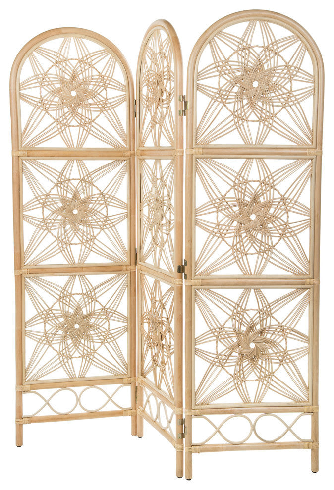 Sunflower Rattan 3-Panel Room Divider, 62"