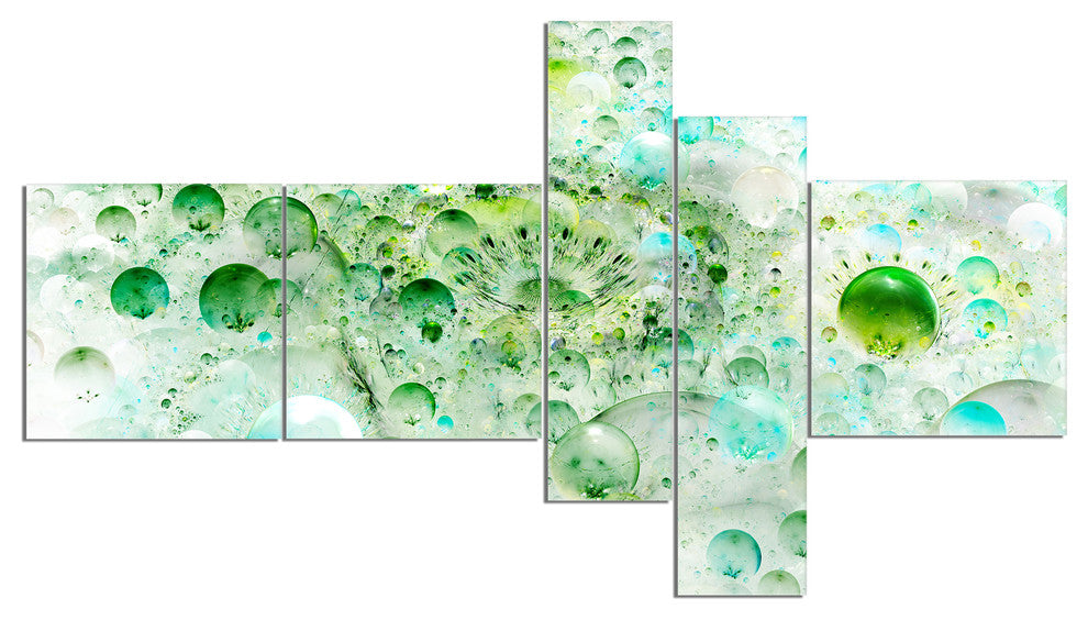 Green Blue Fractal Molecules, Abstract Wall Art Canvas, 60"x32", 5 panels