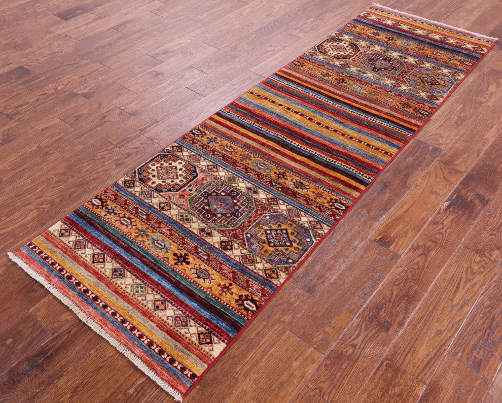 Super Kazak Khorjin Handmade Wool Runner Rug 2' 6" X 8' 1" Q11005