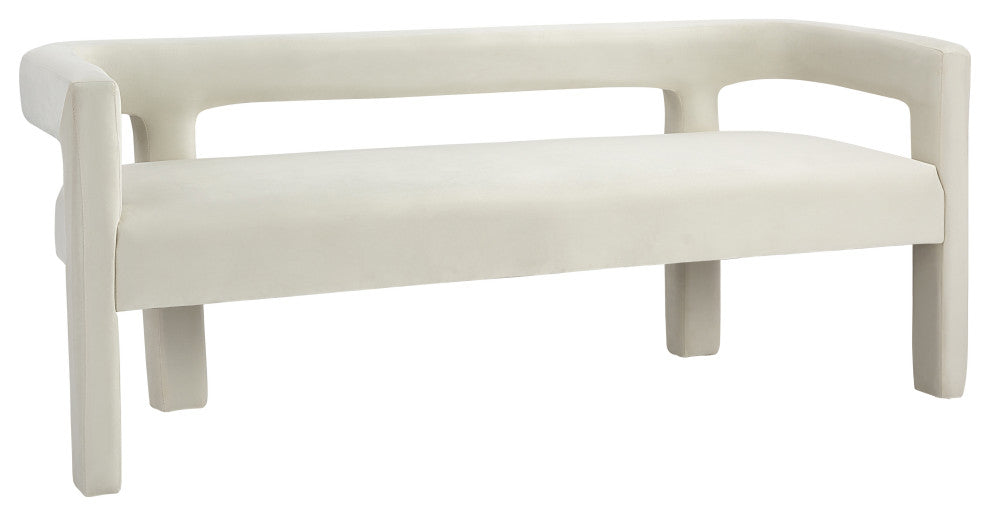 Athena Boucle Fabric Upholstered Bench, Cream, Velvet