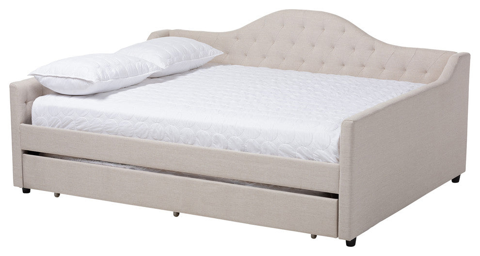 Baxton Studio Eliza Tufted Queen Daybed with Trundle in Light Beige