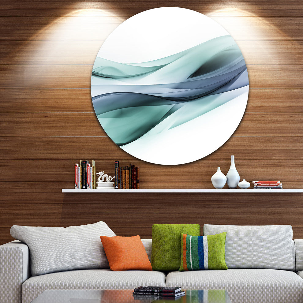Fractal Lines Grey Blue, Abstract Digital Art Disc Metal Wall Art, 38"