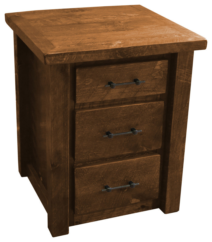 Barnwood Style Timber Peg 3-Drawer Nightstand, Early American