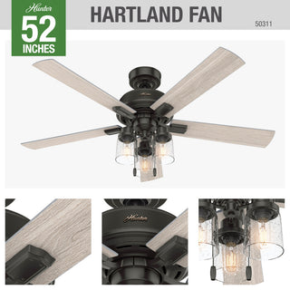 Hunter 52" Hartland Noble Bronze Ceiling Fan With LED Light Kit and Pull Chain