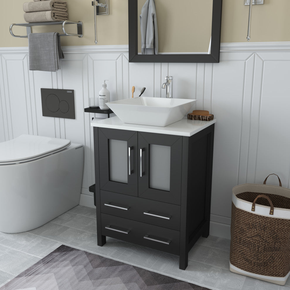 Vanity Art Bathroom Vanity Set With Sink, Espresso, 24", Standard Mirror