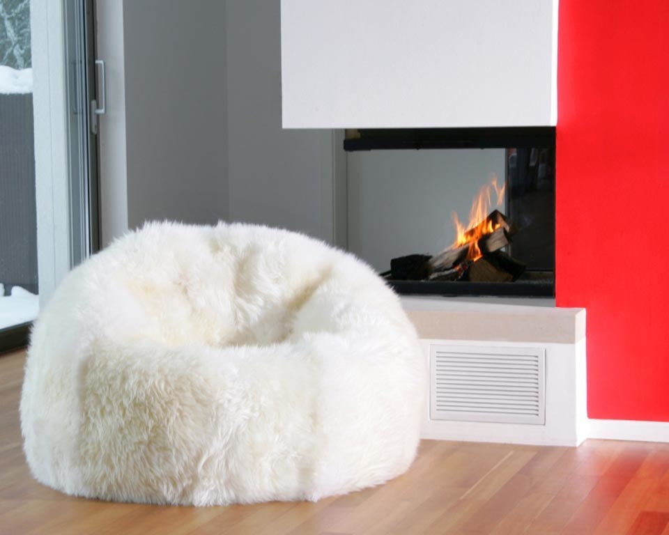 Sheepskin Longwool Lambskin Bean Bag, Ivory