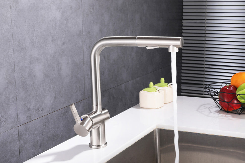 Vanity Art Pull Out Kitchen Faucet, Brushed Nickel