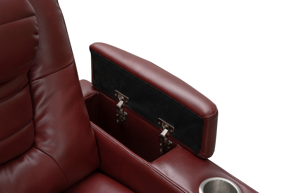 Cyrus Leather Home Theater Power Recliner, Power Headrest, Red