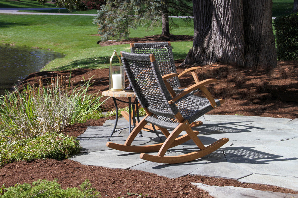 Eucalyptus and Rope Rocking Chair, Grey Rope