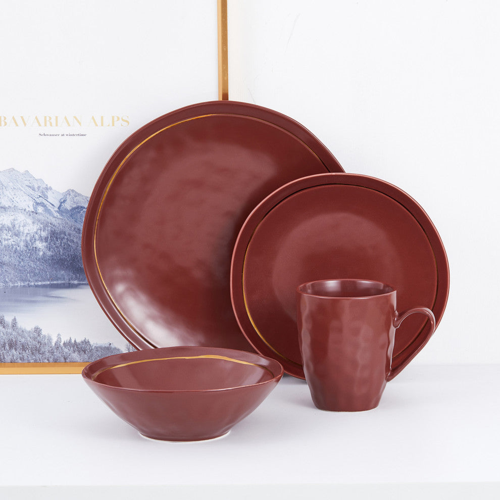 Stone Lain Clara Porcelain 16 Piece Dinnerware Set, Burgundy
