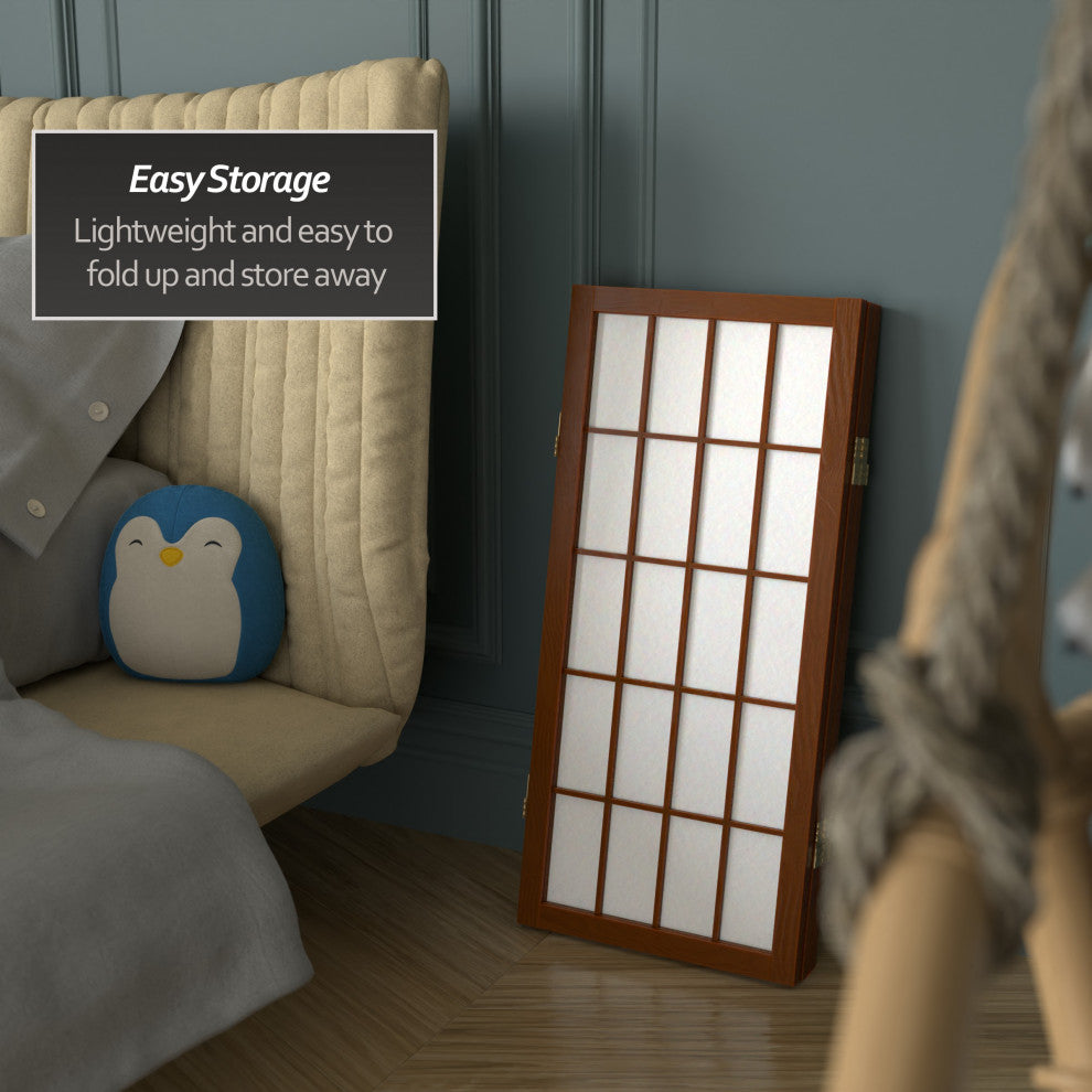 2' Tall Desktop Window Pane Shoji Screen, Walnut, 3 Panels