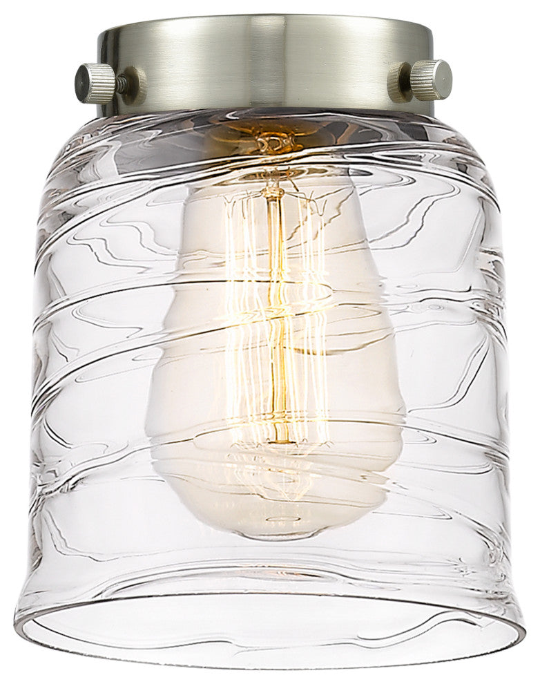 Edison Small Bell 25" Bath Vanity Light, Matte Black, Deco Swirl Shade