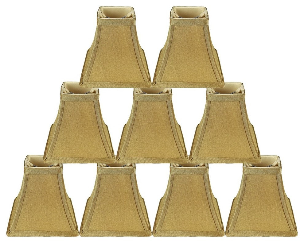 5" Square Faux Silk Bell Chandelier Lamp Shade, Gold, Set of 9